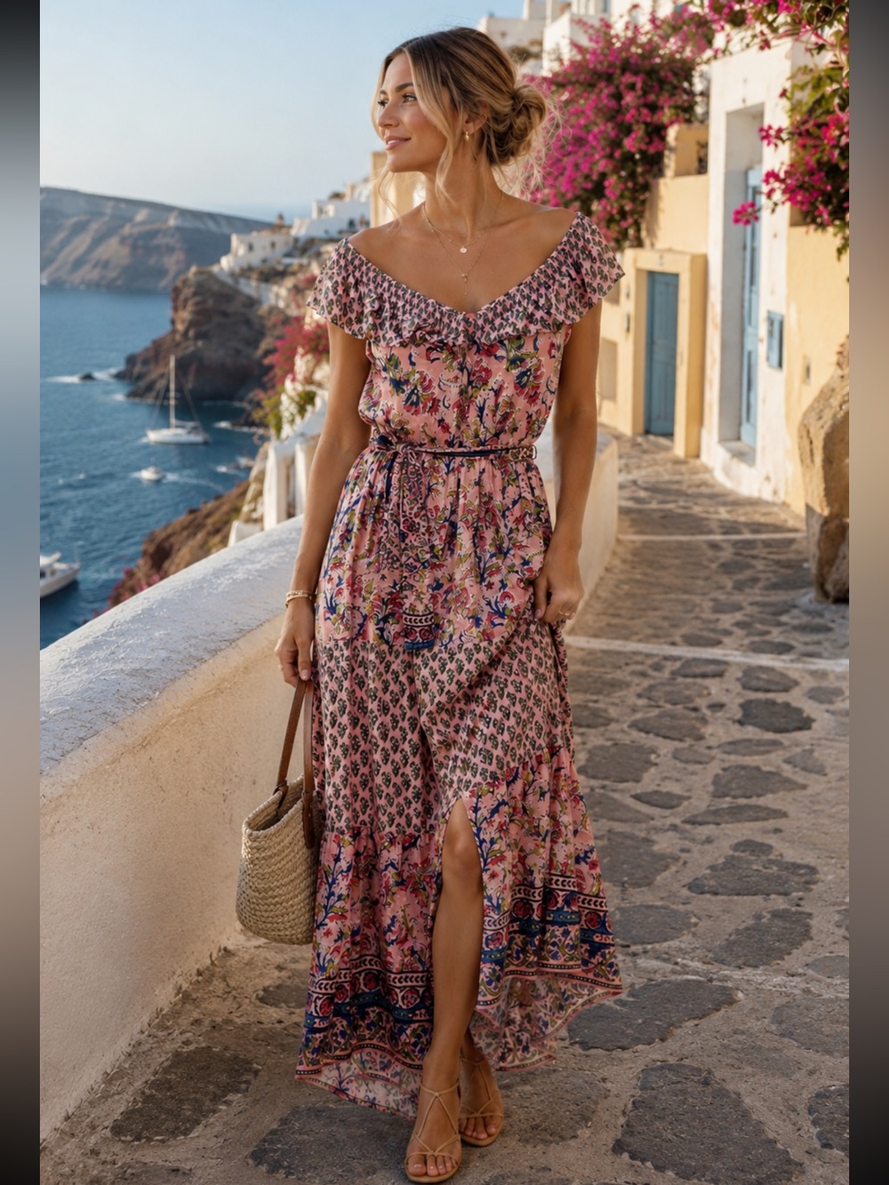 Anthropologie Farmers Market Pink Floral Off Shoulder Maxi Dress Large Boho - Picture 2 of 7